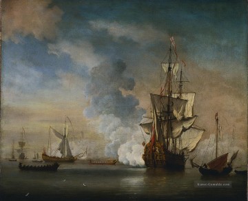  Seeschlacht Malerei - Willem van de Velde de Jonge Brits Oorlogsschip Kriegsschiff Seeschlacht